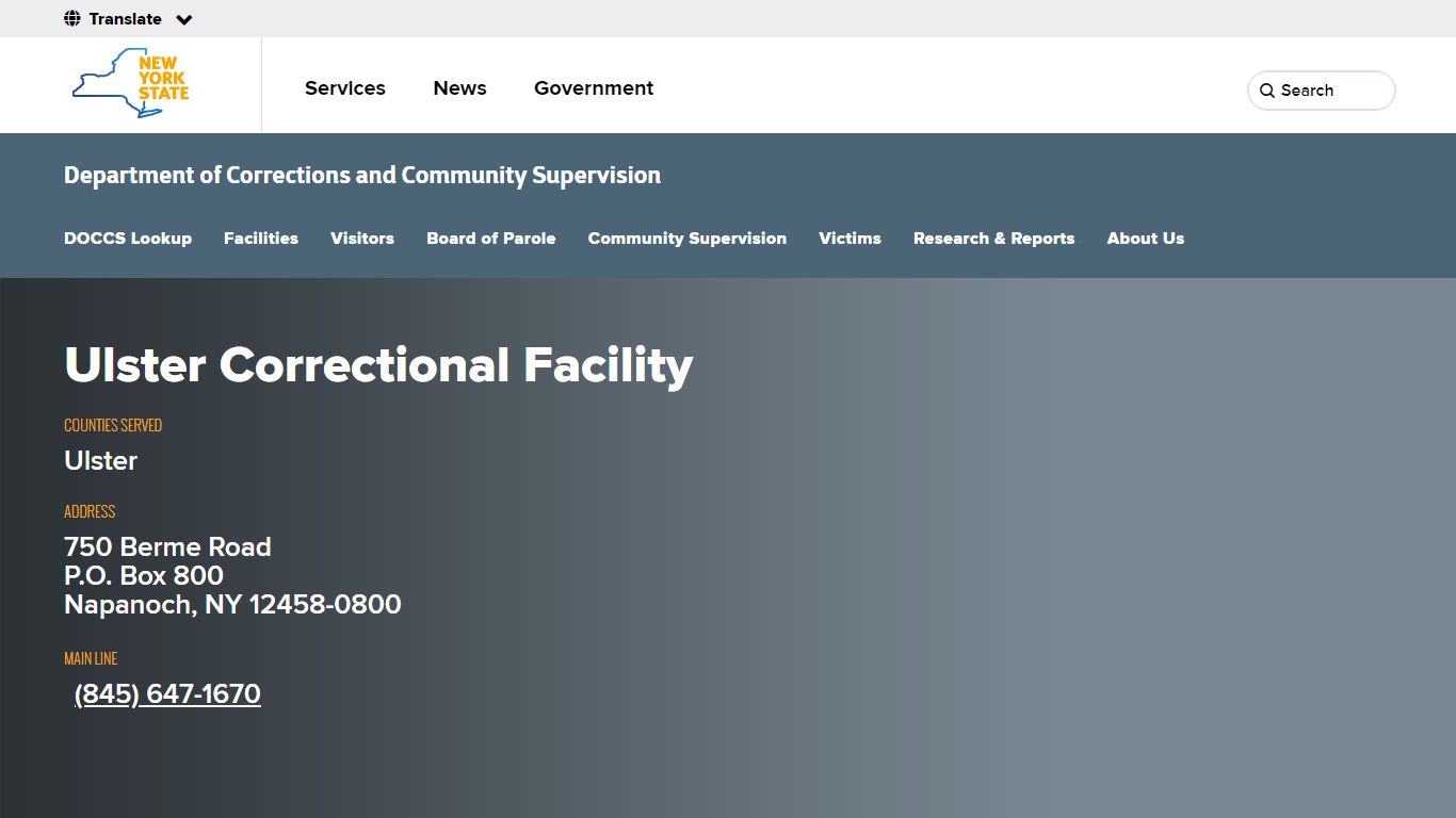 Ulster Correctional Facility | Department of Corrections and Community ...